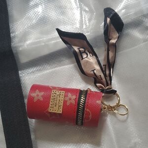 Red Monogram Keychain Holder For Lipstick Or Coin